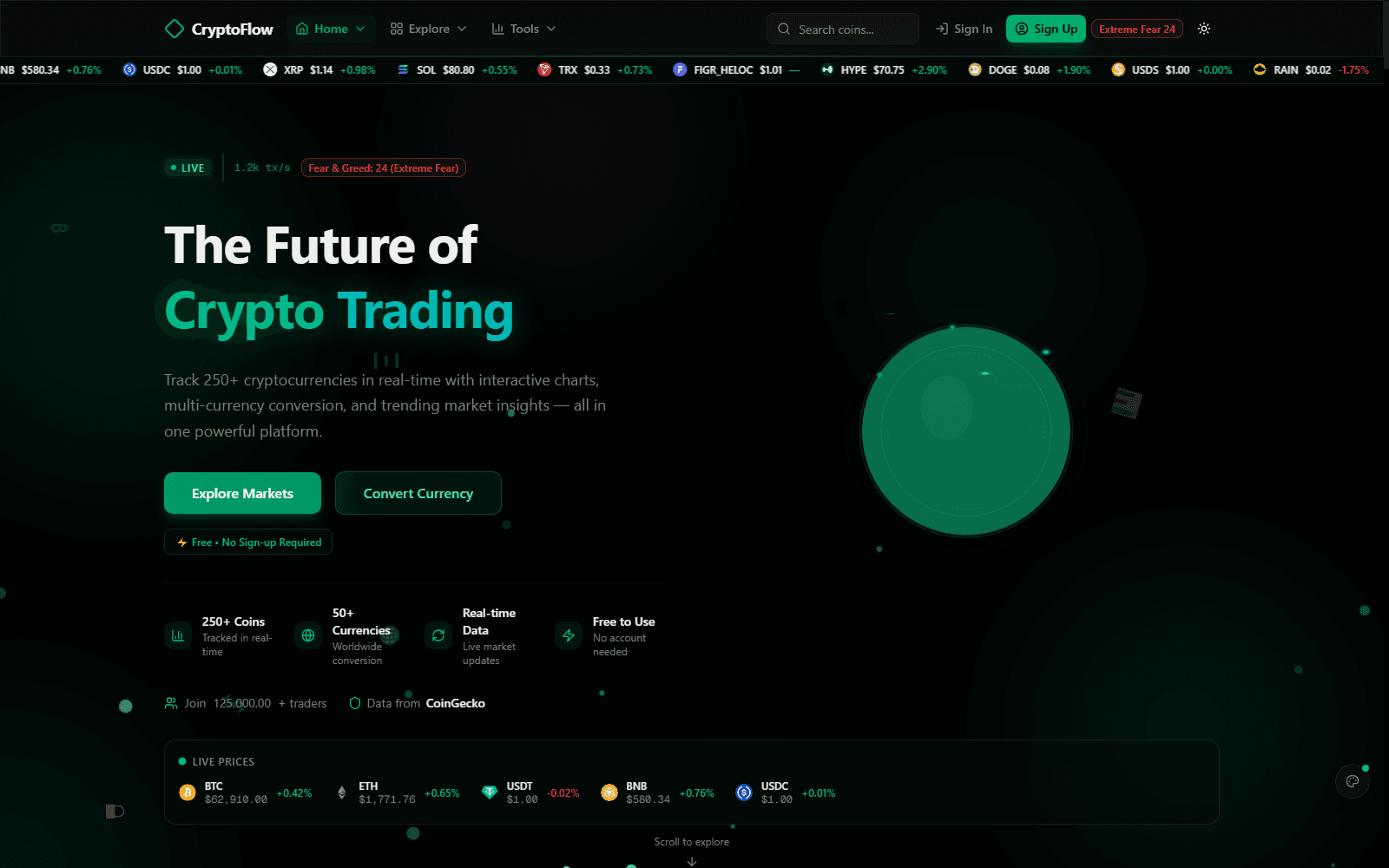 CryptoFlow homepage